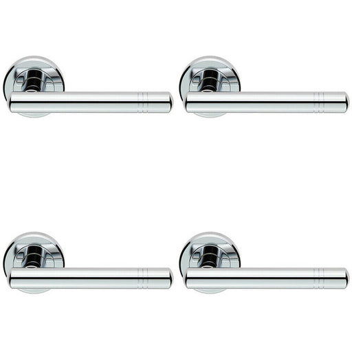 4x PAIR Round T Bar Handle with Ringed Design Concealed Fix Polished Chrome Loops
