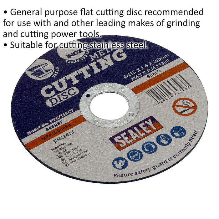 115 x 1.6mm Flat Metal Cutting Disc - 22mm Bore - Heavy Duty Angle Grinder Disc Loops