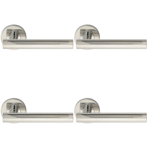 4x PAIR Straight Round T Bar Handle on Round Rose Concealed Fix Polished Steel Loops