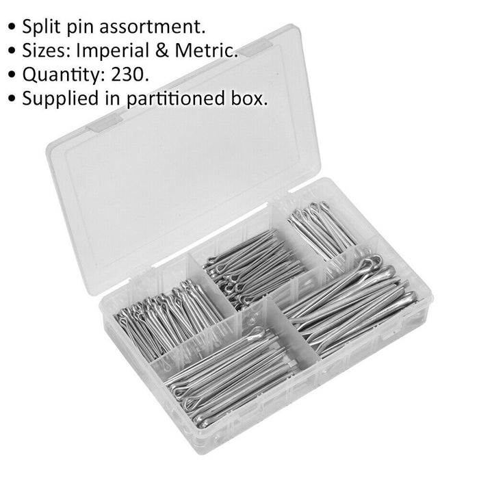 230pc Split-Pins Set - Various Metric & Imperial LARGE Sizes - Split Cotter Pin Loops