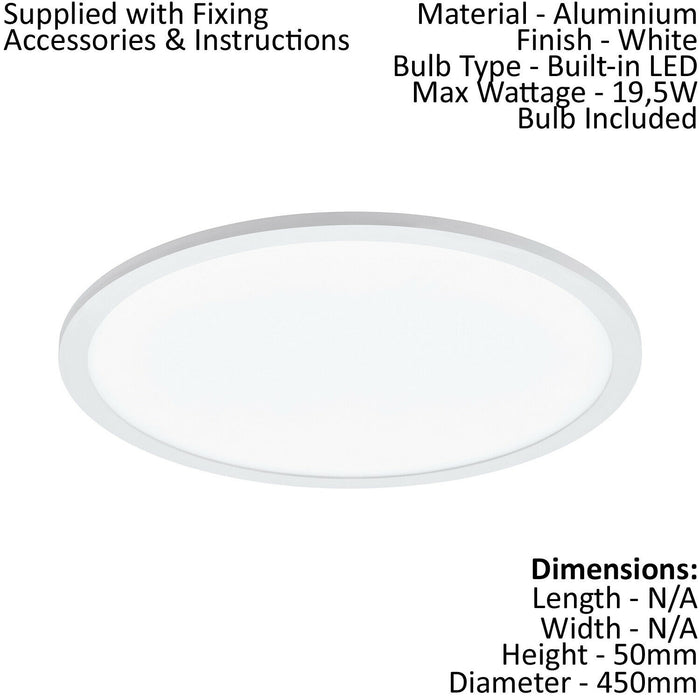 Flush Ceiling Light Colour White Shade White Plastic Bulb LED 19.5W Included Loops