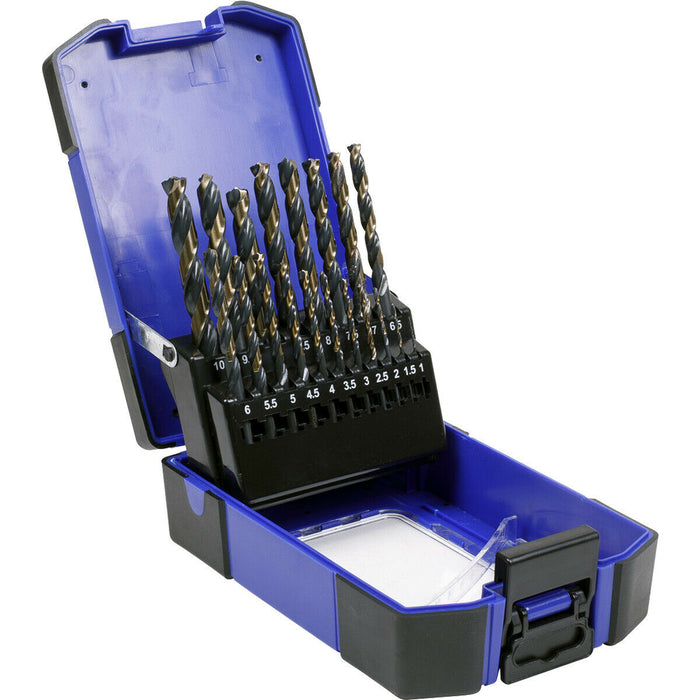 19 Piece HSS Tri-Point M2 Drill Bit Set - 1mm to 10mm Sizes - Self-Centring Tip Loops