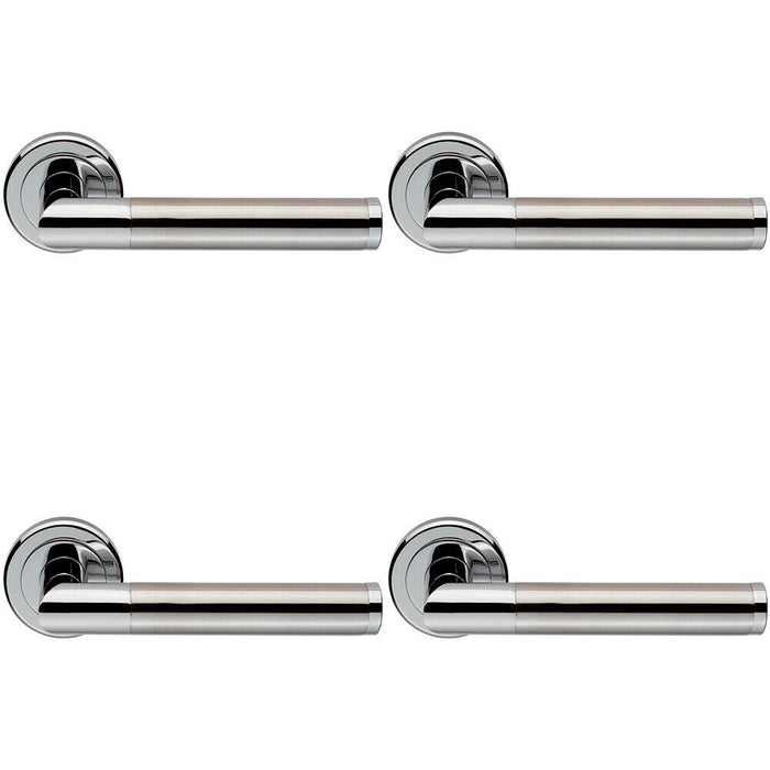 4x PAIR Sectional Round Bar Lever on Round Rose Concealed Fix Dual Chrome Loops