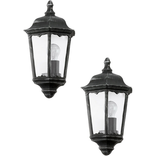 2 PACK IP44 Outdoor Wall Light Black & Silver Patina Clear Glass 60W E27 Loops