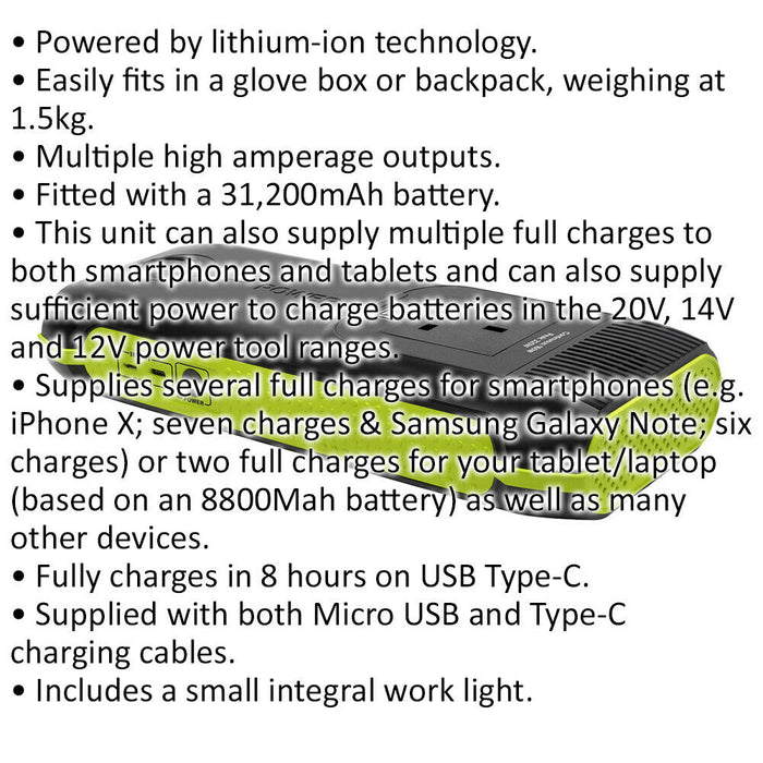 31200 mAh Lithium-ion Power Pack - 160W Plug Socket - Portable Power Supply Loops