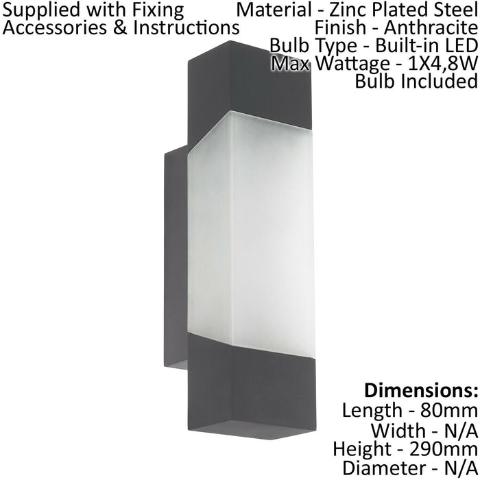 IP44 Outdoor Wall Light Anthracite Porch Accent Lamp 4.8W Built in LED Loops