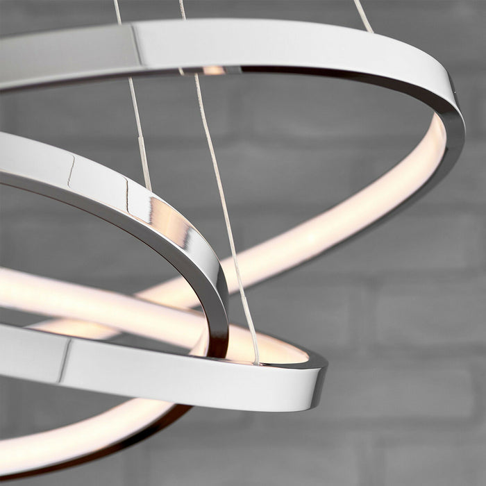 LED Ceiling Pendant Light 36W Warm White Chrome 3x Infinity Rings Strip Feature Loops