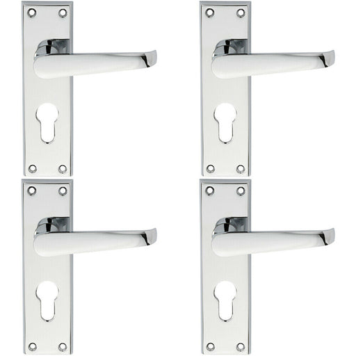 4x PAIR Straight Victorian Lever on Euro Lock Backplate 150 x 43mm Chrome Loops