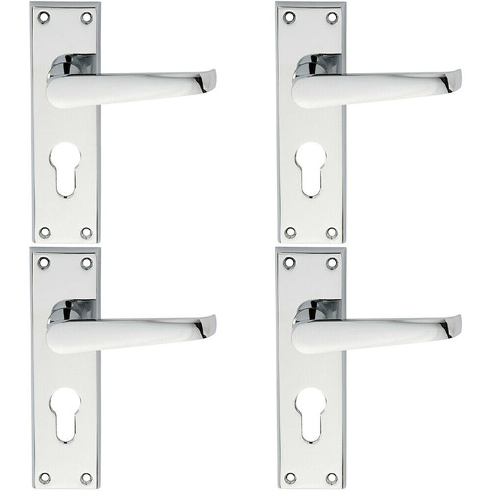 4x PAIR Straight Victorian Lever on Euro Lock Backplate 150 x 43mm Chrome Loops
