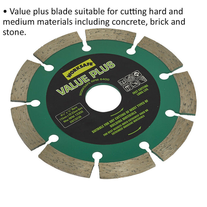 115mm Diamond Cutting Disc Blade - 22mm Bore - Long Lasting Brick Concrete Stone Loops