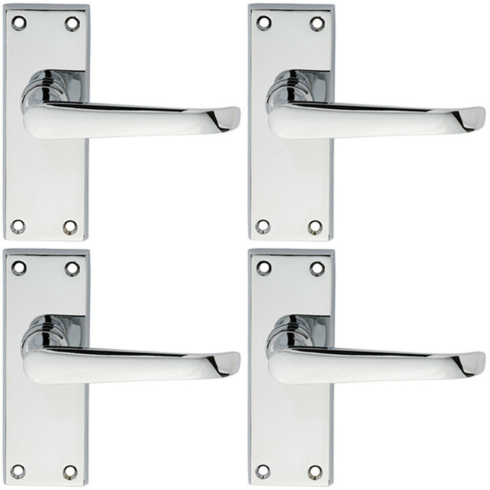 4x PAIR Straight Victorian Handle on Latch Backplate 150 x 42mm Polished Chrome Loops