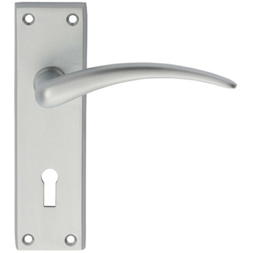 PAIR Slim Arched Door Handle on Lock Backplate 150 x 43mm Satin Chrome Loops