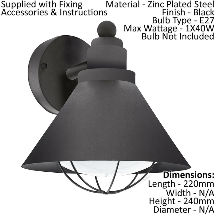 2 PACK IP44 Outdoor Wall Light Black Cage Fisherman Shade 40W E27 Porch Lamp Loops