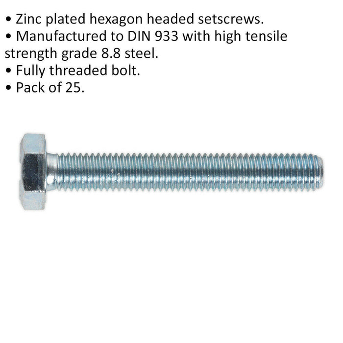 25 PACK HT Setscrew - M10 x 70mm - Grade 8.8 Zinc - Fully Threaded - DIN 933 Loops