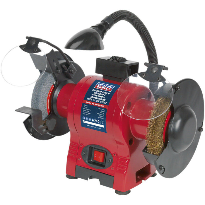 150mm Bench Grinder & Wire Wheel Combo - 250W Induction Motor - Coarse Stone Loops