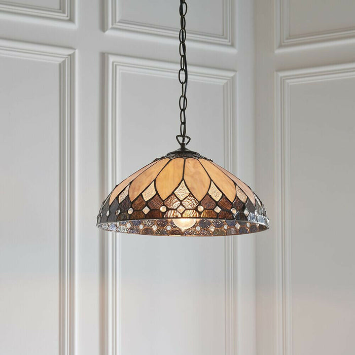 Tiffany Glass Hanging Ceiling Pendant Light Dark Bronze 400mm Lamp Shade i00085 Loops