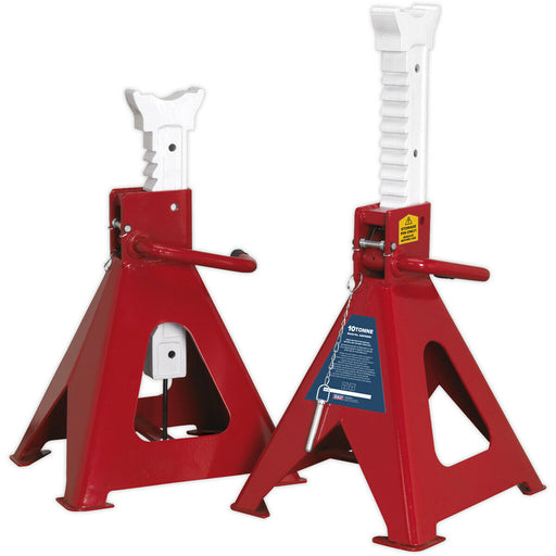 PAIR 10 Tonne Auto Rise Ratchet Axle Stands - Cast Support Post - 775mm Height Loops