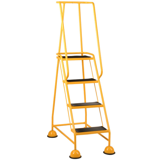 4 Tread Mobile Warehouse Steps YELLOW 1.68m Portable Safety Ladder & Wheels Loops