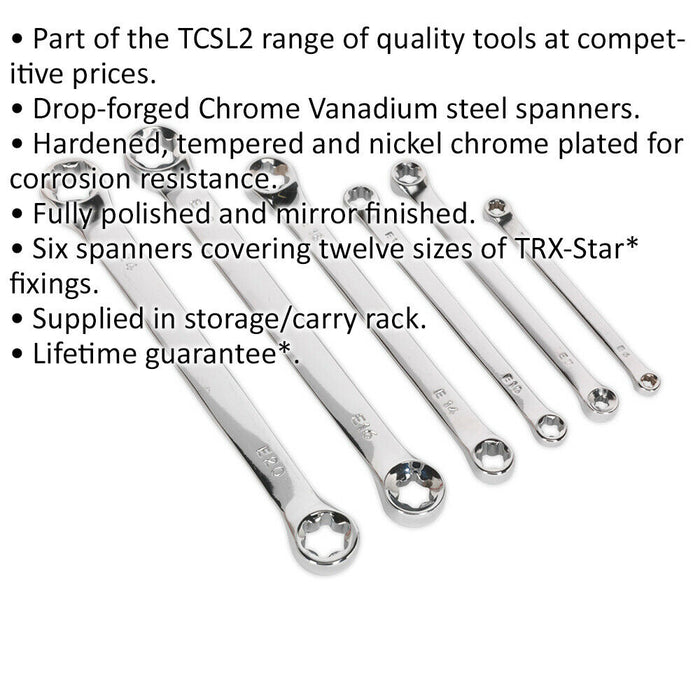 6 PACK Double Ended TRX STAR Spanner Set - Vehicle Fasteners TORX - Drop Forged Loops