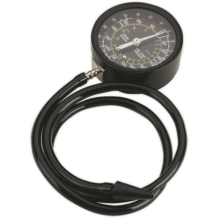 Petrol Engine Vacuum & Fuel Pump Tester - 63mm Gauge - Long Flexible Hose Loops