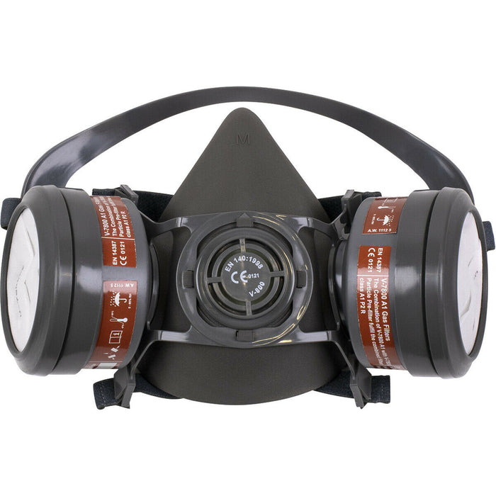 Half Mask Respirator with A1P2R Filter Cartridges - Inbuilt Exhalation Vent Loops