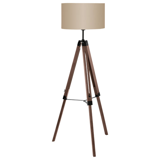 Tripod Floor Lamp Light Wood Leg & Taupe Fabric Shade 1 x 60W E27 Bulb Loops