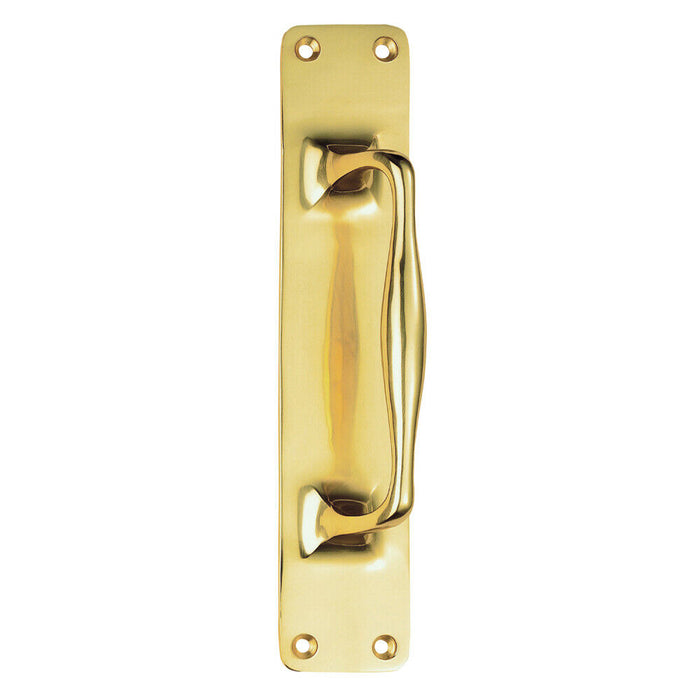 2x One Piece Door Pull Handle on Backplate 297mm Length Polished Brass Loops