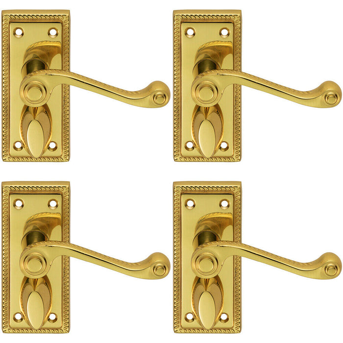 4x PAIR Reeded Design Scroll Lever on Bathroom Backplate 112 x 48mm Brass Loops
