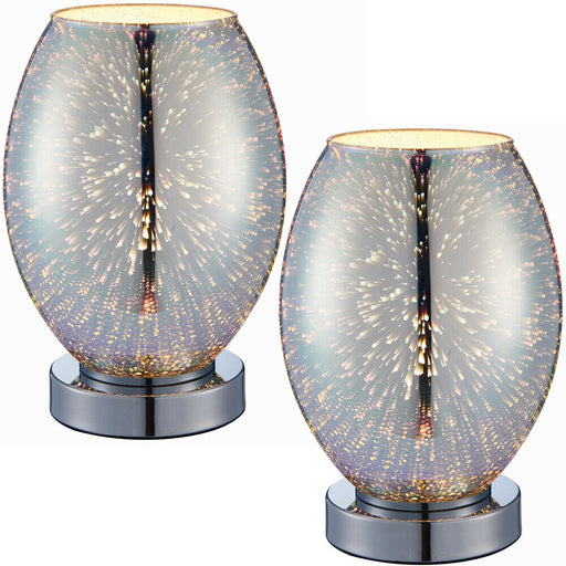 2 PACK Touch On/Off Table Lamp Holographic Glass Shade Unique Bedside Desk Light Loops