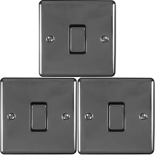 3 PACK 1 Gang Single Metal Light Switch BLACK NICKEL 2 Way 10A Black Trim Loops