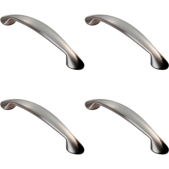 4x Flared Cabinet Pull Handle 165.5 x 23mm 128mm Fixing Centres Satin Nickel Loops