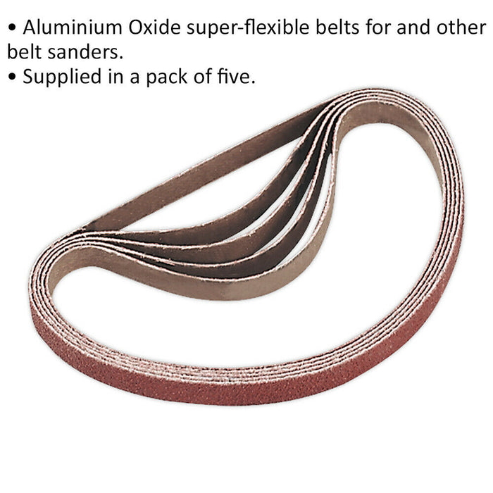 5 PACK - 10mm x 330mm Sanding Belts - 40 Grit Aluminium Oxide Slim Detail Loop Loops