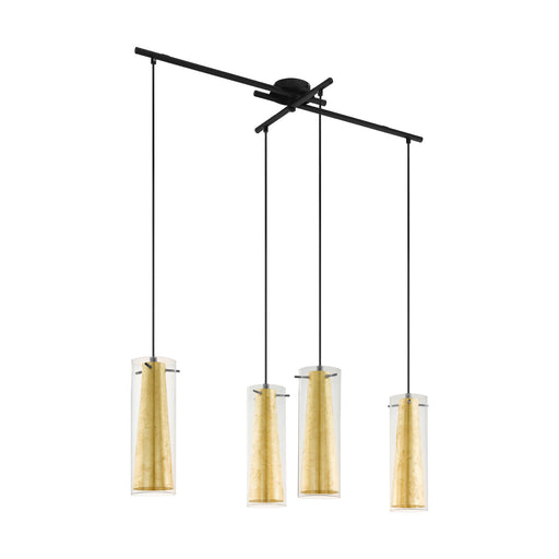 Pendant Ceiling Light Black Shade Inner Gold Outer Clear Glass Bulb E27 4x60W Loops