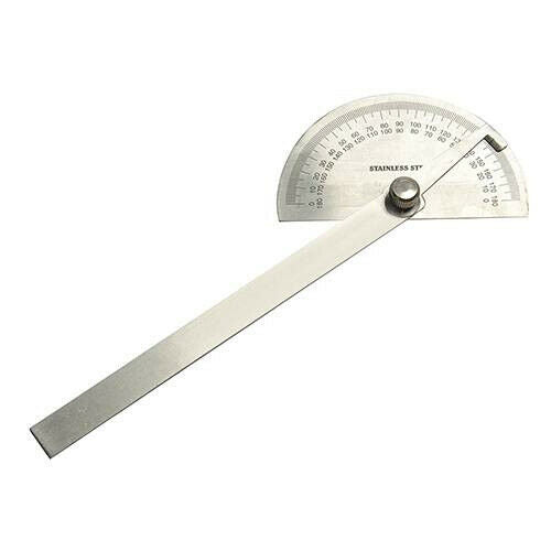 Stainless Steel Protractor 150mm Arm 180 Degrees Brass Locking Nut Loops