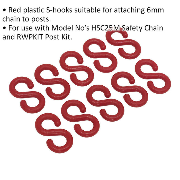 10 PACK Red Plastic Chain S-Hook - Suitable for ys04690 Plastic Safety Chain Loops