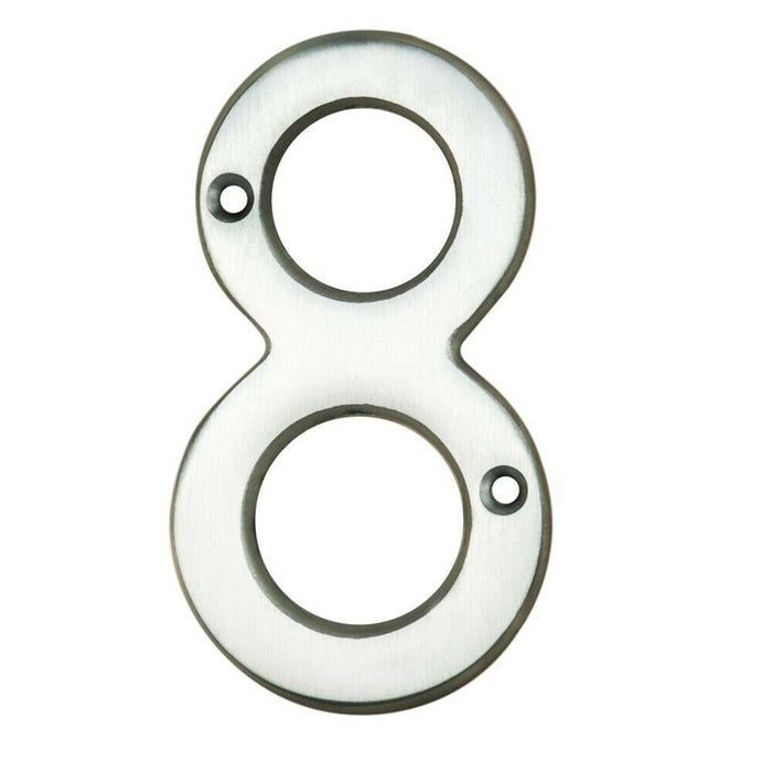 Satin Chrome Door Number 8 75mm Height 4mm Depth House Numeral Plaque Loops