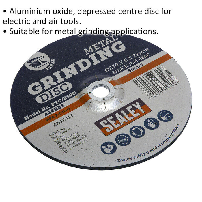 Aluminium Oxide DPC Metal Grinding Disc - 230 x 6mm - 22mm Bore Depressed Centre Loops