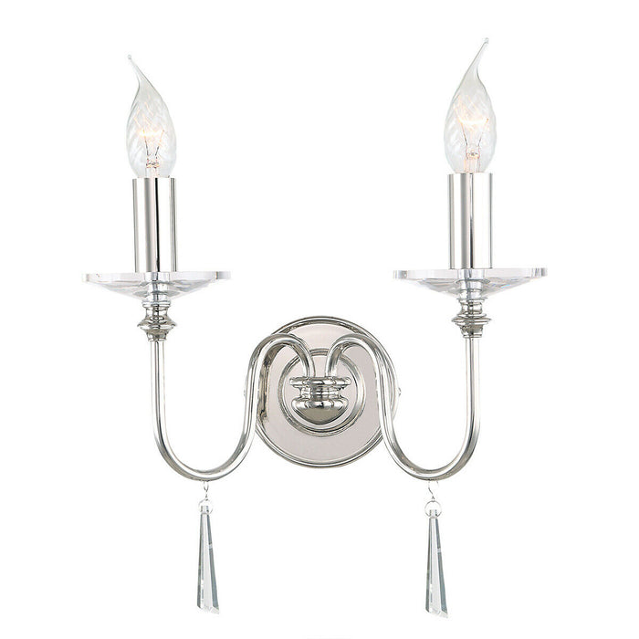 Twin Wall Light Sconce Highly Polished Nickel Finish LED E14 60W Bulb d01037 Loops