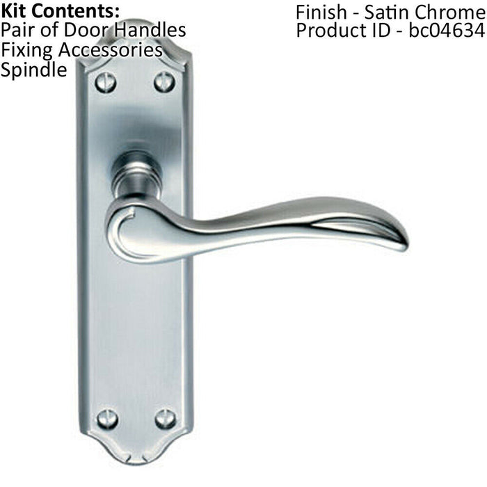 PAIR Curved Door Handle Lever on Latch Backplate 180 x 45mm Satin Chrome Loops