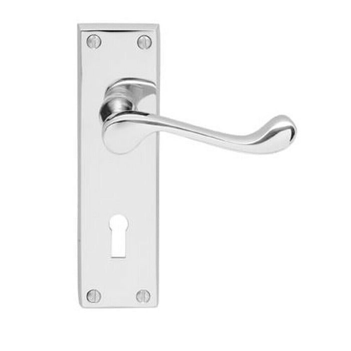 Victorian Scroll Lever on Rectangular Lock Backplate 155 x 41mm Polished Chrome Loops