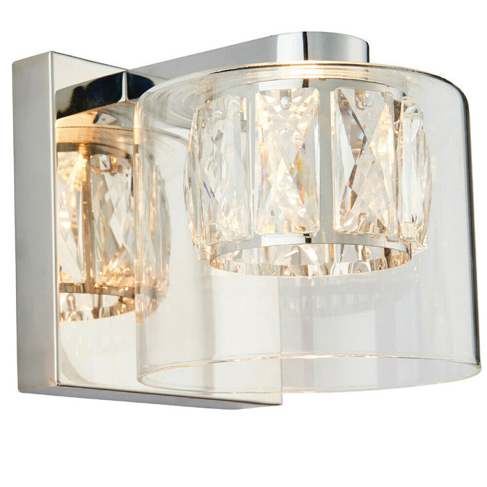 Crystal LED Wall Light Square Chrome & Luxury Shade Modern Glass Lamp Fitting Loops