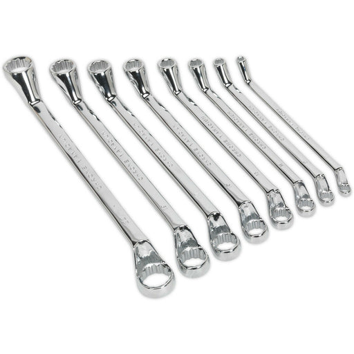 8pc Slim Handled DEEP OFFSET Ring Spanner Set - 12 Point Metric Double Ended Nut Loops