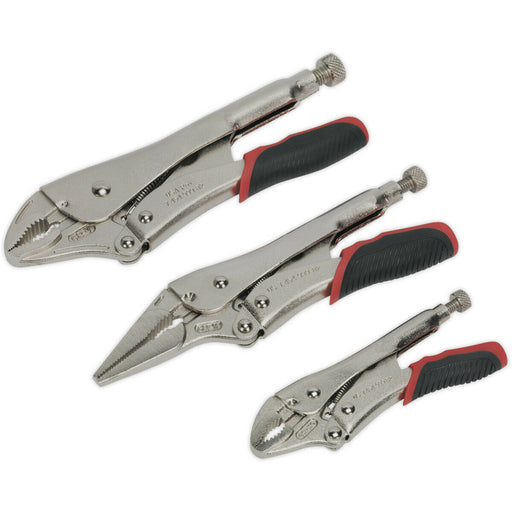 3 Piece Quick Release Locking Pliers Set - Curved and Long Nose Pliers - Steel Loops