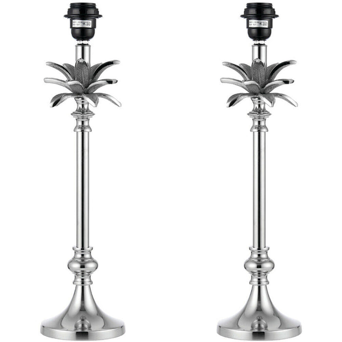 2 PACK Small Metal Table Lamp Polished Nickel Leaf BASE ONLY Palm Tree Light Loops