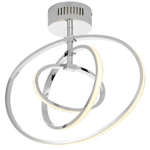 LED Semi Flush Ceiling Light 21W Warm White Chrome Hoop Ring Feature Strip Lamp Loops