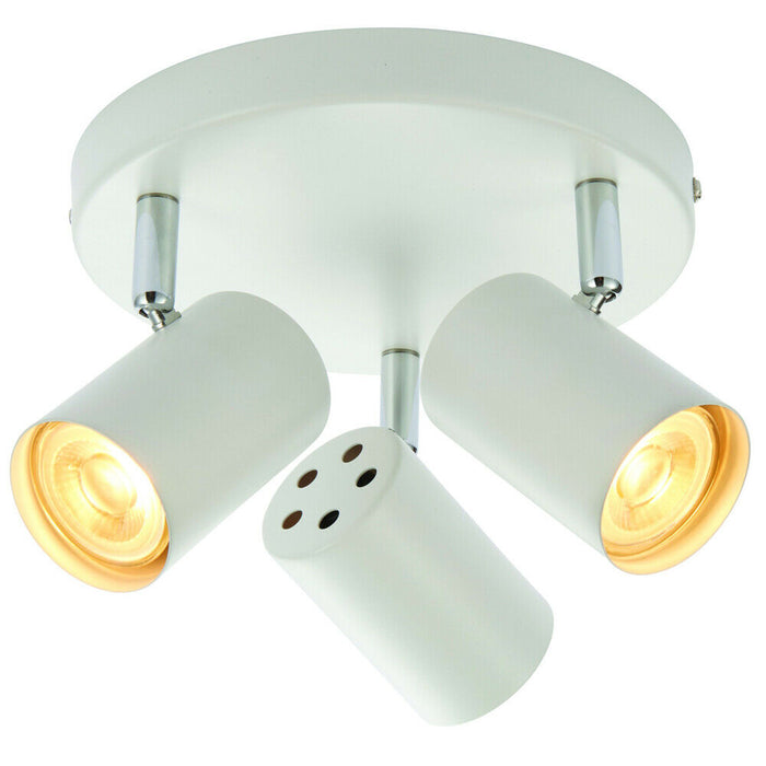 Triple Adjustable Head Ceiling Spotlight Matt White Round GU10 Kitchen Downlight Loops