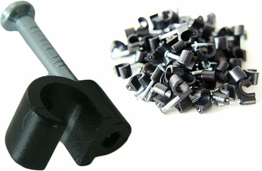100 PACK 6-7mm External Black Round Cable Clips - Wall Mountable Nail Clips Loops
