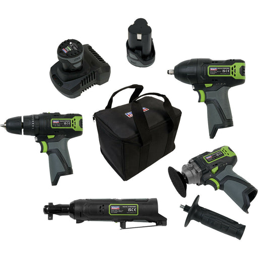 8 Piece 10.8V Cordless Power Tool Bundle - 2 x Batteries & Charger - Storage Bag Loops