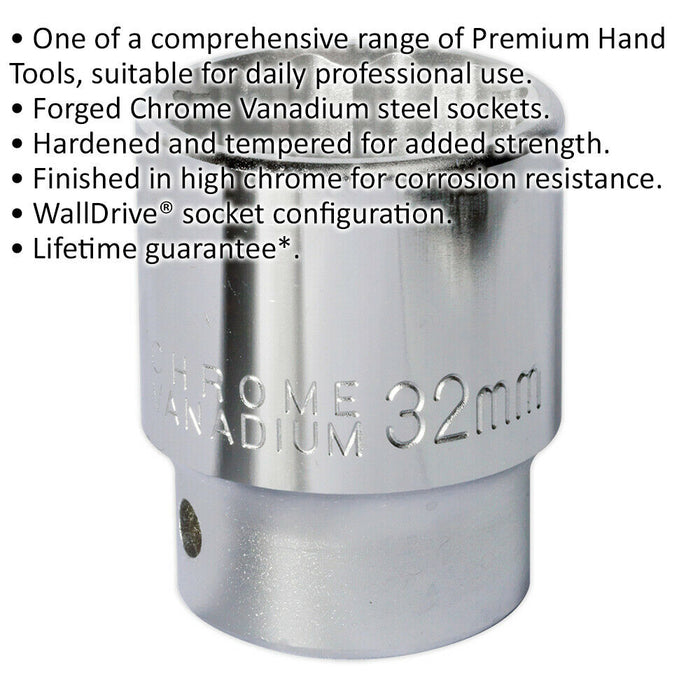 32mm Forged Steel Drive Socket - 3/4" Square Drive - Chrome Vanadium Socket Loops
