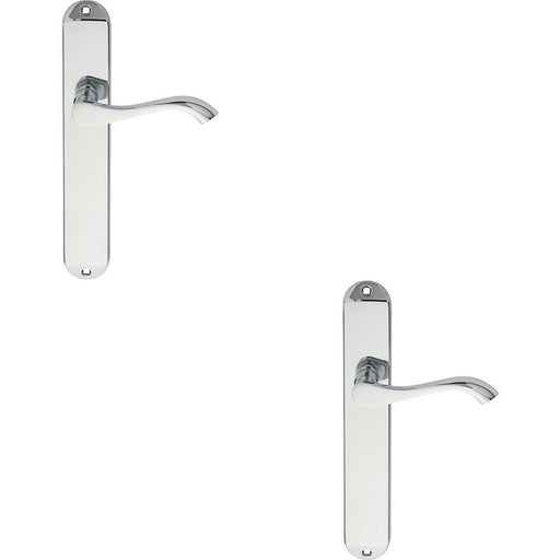2x PAIR Curved Handle on Long Slim Latch Backplate 241 x 40mm Polished Chrome Loops
